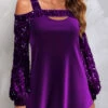 Cut Out Off Shoulder Purple Long Sleeve Sweatshirt 2 Cut Out Off Shoulder Purple Long Sleeve Sweatshirt -Rosewe Promotion Store 319750 P 1670839672250