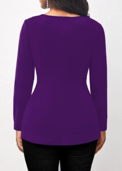 Surplice Cross Collar Purple Long Sleeve T Shirt -Rosewe Promotion Store 319889 P 1673254625853