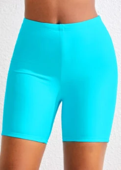 High Waisted Stretch Cyan Swim Shorts