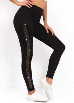 Black Skinny Hot Drilling High Waisted Leggings -Rosewe Promotion Store 320030 P 16699503721522