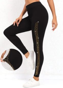 Black Skinny Hot Drilling High Waisted Leggings