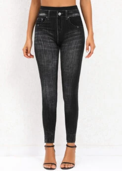 Black Skinny Ankle Length High Waisted Leggings -Rosewe Promotion Store 320037 P 16699503467382