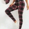 Plaid Deep Red Elastic Waist High Waisted Leggings -Rosewe Promotion Store 320042 P 16698076417190