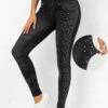 Black Beaded High Waisted Ankle Length Leggings 2 Black Beaded High Waisted Ankle Length Leggings -Rosewe Promotion Store 320052 P 16687644484670