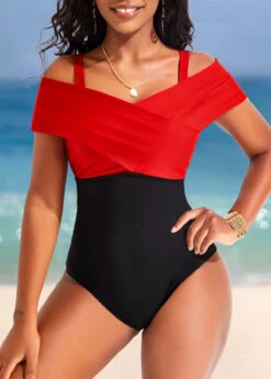 Contrast Criss Cross Black One Piece Swimwear