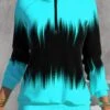 Ombre Zipper Cyan High Neck Long Sleeve Sweatshirt -Rosewe Promotion Store 320111 P 1669627982909