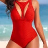 Cut Out Red Criss Cross One Piece Swimwear -Rosewe Promotion Store 320143 P 16718813193220