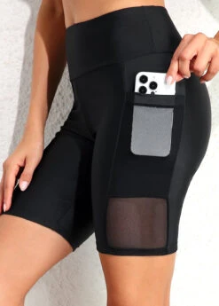 Pocket High Waisted Black Swim Shorts