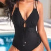 Tie Front Criss Cross Black One Piece Swimwear -Rosewe Promotion Store 320272 P 16722762944470