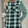 Plaid Pocket Mint Green Long Sleeve Hoodie -Rosewe Promotion Store 320404 P 1669104417270