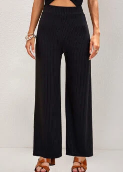 Elastic Black Straight Leg High Waisted Pants