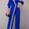 Royal Blue Sequin V Neck Jumpsuit -Rosewe Promotion Store 320703 P 16696022433520