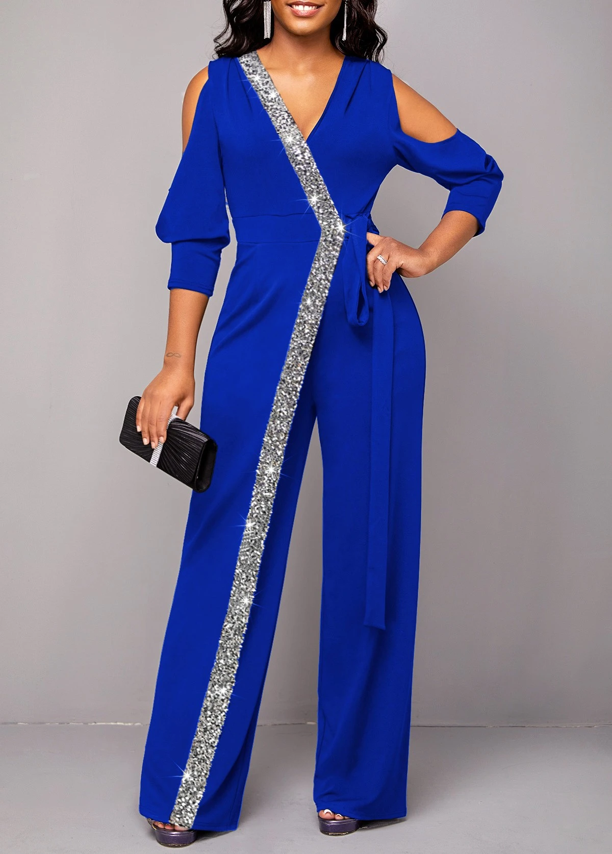 Royal Blue Sequin V Neck Jumpsuit 3 Royal Blue Sequin V Neck Jumpsuit