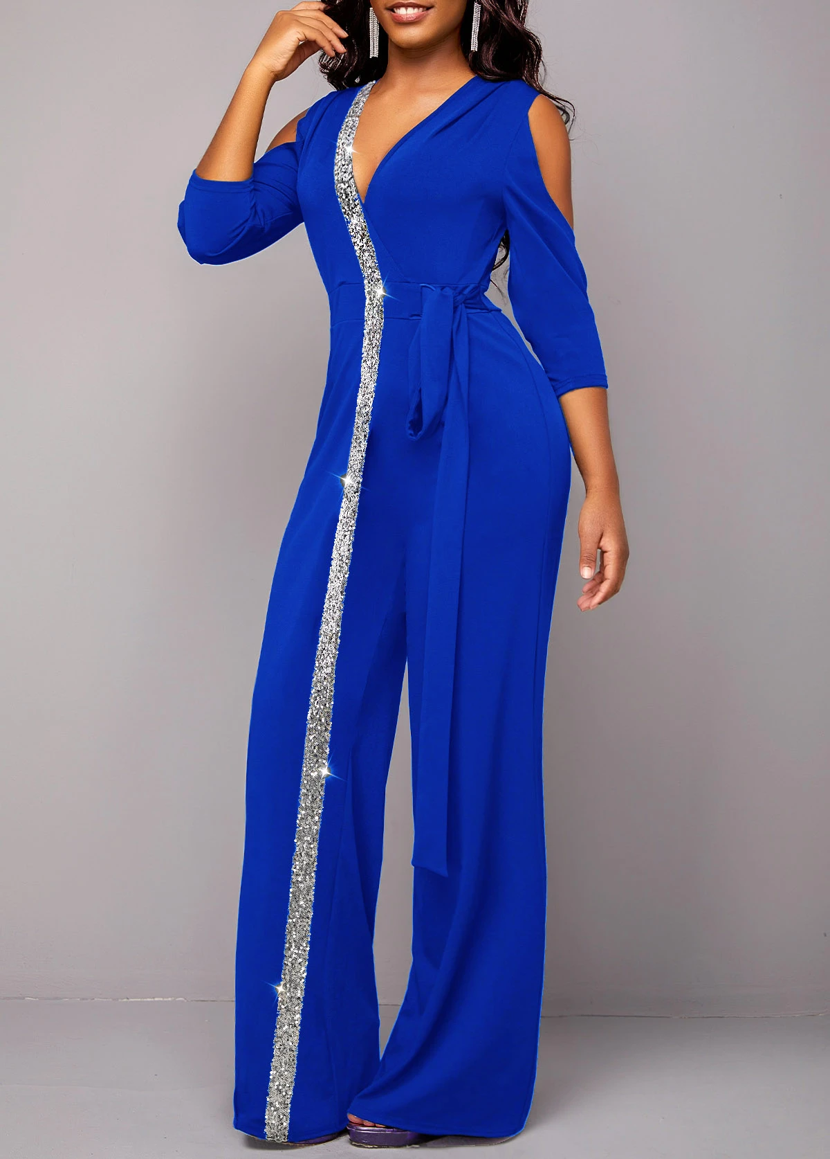 Royal Blue Sequin V Neck Jumpsuit 5 Royal Blue Sequin V Neck Jumpsuit - Image 3
