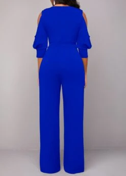 Royal Blue Sequin V Neck Jumpsuit 7 Royal Blue Sequin V Neck Jumpsuit -Rosewe Promotion Store 320703 P 16696022438711