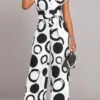 Geometric Print Belted White V Neck Jumpsuit -Rosewe Promotion Store 320715 P 16752180946930