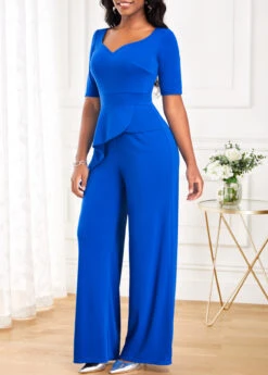 Ruffle Long Heart Collar Half Sleeve Blue Jumpsuit 9 Ruffle Long Heart Collar Half Sleeve Blue Jumpsuit -Rosewe Promotion Store 320733 P 16721284934902