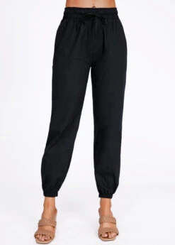 Drawstring Black High Waisted Belted Pants -Rosewe Promotion Store 320776 P 16711951890402