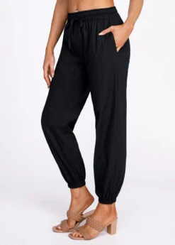 Drawstring Black High Waisted Belted Pants -Rosewe Promotion Store 320776 P 16711951893143