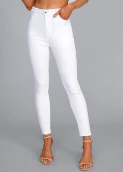 White Button Fly High Waisted Leggings