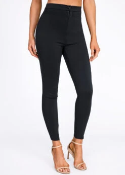 Black Button Fly Skinny High Waisted Pants -Rosewe Promotion Store 320784 P 16709798888513