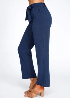 Bowknot Belted Navy High Waisted Pants -Rosewe Promotion Store 320791 P 16734056673612