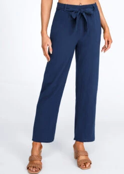 Bowknot Belted Navy High Waisted Pants -Rosewe Promotion Store 320791 P 16734056677594