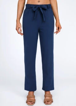 Bowknot Belted Navy High Waisted Pants