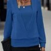 Dark Blue Fake 2in1 Square Neck Sweatshirt