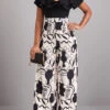 Leaf Print Ruffle Black V Neck Jumpsuit -Rosewe Promotion Store 320879 P 16733502953090