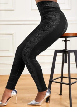 High Waisted Black Ankle Length Leggings -Rosewe Promotion Store 320974 P 16697919210064