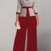 Wine Red Ankle Length Embroidery V Neck Jumpsuit -Rosewe Promotion Store 320976 P 1669798420309