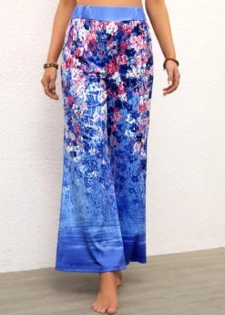 Ditsy Floral Print Elastic Waist Blue Pants -Rosewe Promotion Store 321078 P 16740427484242