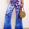 Ditsy Floral Print Elastic Waist Blue Pants 2 Ditsy Floral Print Elastic Waist Blue Pants -Rosewe Promotion Store 321078 P 16740427489780