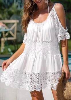 Cold Shoulder Lace White Cover Up -Rosewe Promotion Store 321400 P 16738677936783