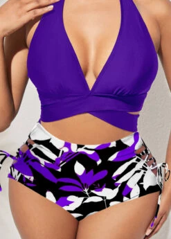 Purple High Waisted Floral Print Bikini Bottom -Rosewe Promotion Store 321432 P 1670899492564