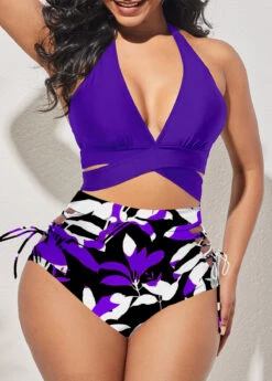 Purple High Waisted Floral Print Bikini Bottom -Rosewe Promotion Store 321432 P 1670899493815