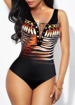 Animal Print Lace Up Black One Piece Swimwear 7 Animal Print Lace Up Black One Piece Swimwear -Rosewe Promotion Store 321599 P 1670401549208