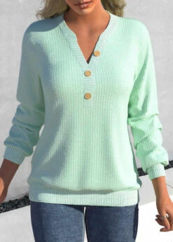 Mint Green Long Sleeve Split Sweatshirt