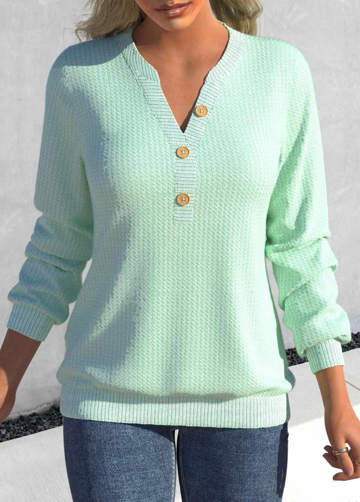 Mint Green Long Sleeve Split Sweatshirt 3 Mint Green Long Sleeve Split Sweatshirt
