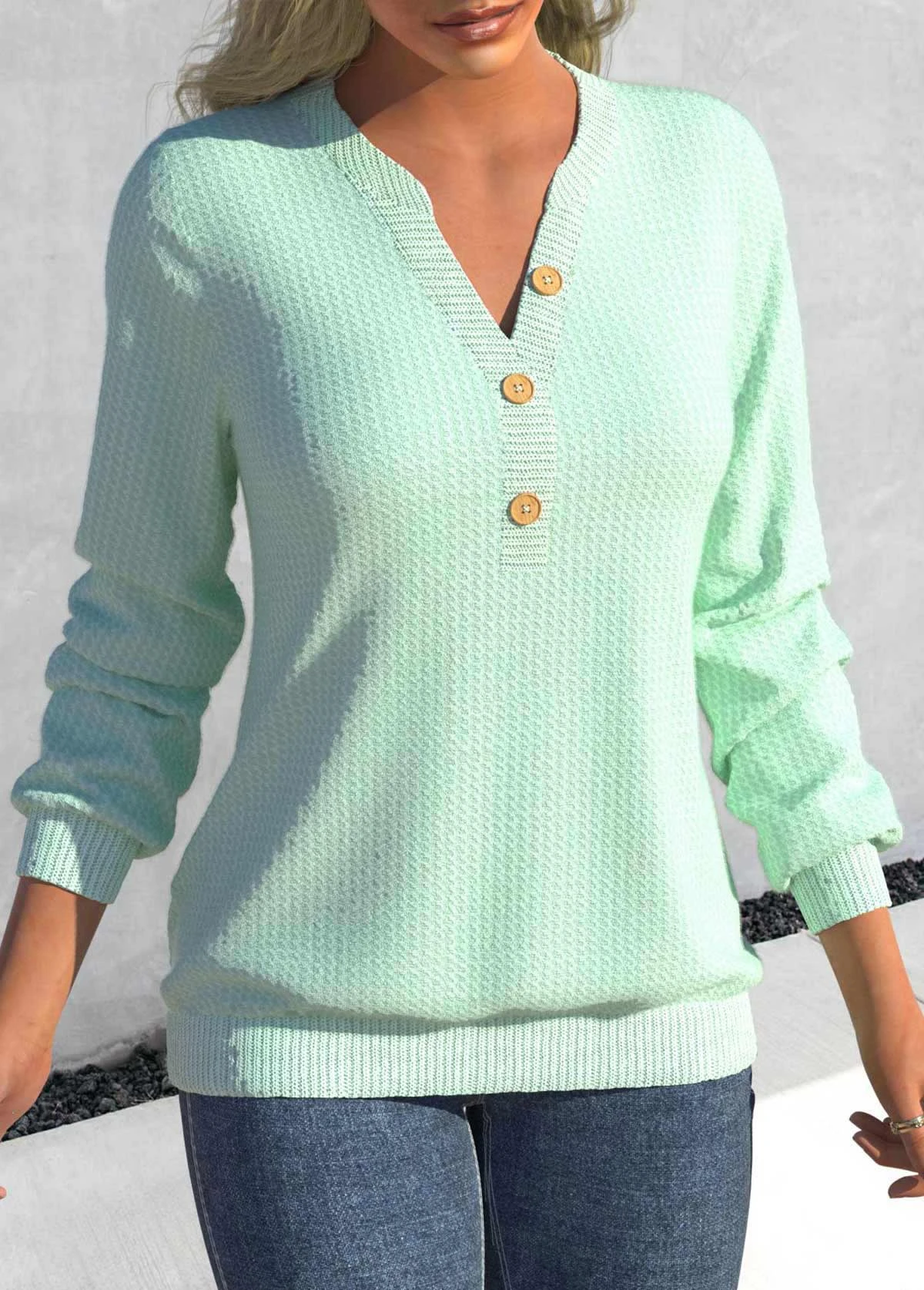 Mint Green Long Sleeve Split Sweatshirt 5 Mint Green Long Sleeve Split Sweatshirt - Image 3