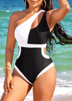 Black Contrast High Stretch Cutout One Piece Swimwear -Rosewe Promotion Store 321735 P 16709808591673