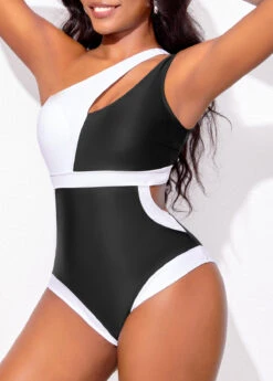 Black Contrast High Stretch Cutout One Piece Swimwear -Rosewe Promotion Store 321735 P 16709808591678
