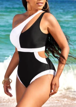 Black Contrast High Stretch Cutout One Piece Swimwear -Rosewe Promotion Store 321735 P 16709808591682