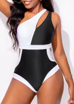 Black Contrast High Stretch Cutout One Piece Swimwear -Rosewe Promotion Store 321735 P 16709808592109