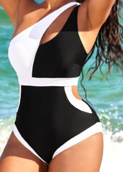 Black Contrast High Stretch Cutout One Piece Swimwear -Rosewe Promotion Store 321735 P 16709808593935