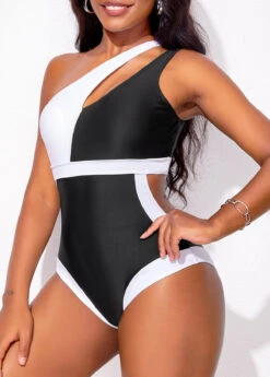 Black Contrast High Stretch Cutout One Piece Swimwear -Rosewe Promotion Store 321735 P 167098085998010