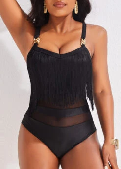 Tassel Mesh Black One Piece Swimwear 12 Tassel Mesh Black One Piece Swimwear -Rosewe Promotion Store 321853 P 16715220484303