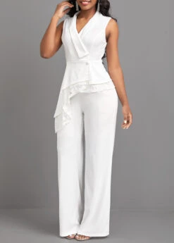 Sleeveless Lace White Long Turn Down Collar Jumpsuit -Rosewe Promotion Store 321878 P 16760288092352