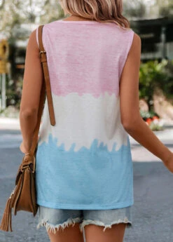 Multi Color V Neck Pocket Tank Top -Rosewe Promotion Store 322220 P 16732328290231